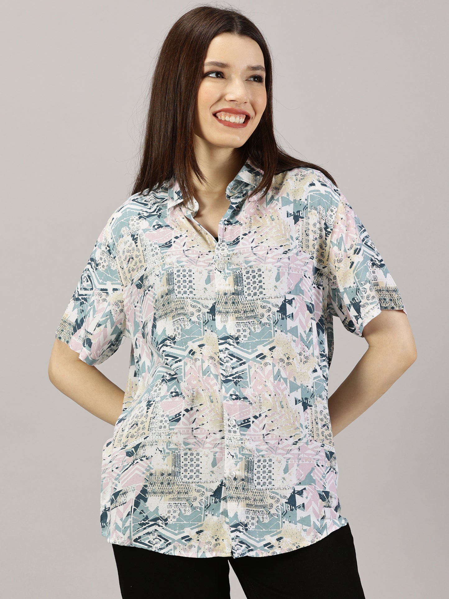 Whimsical Patterned Half-Sleeve Shirt