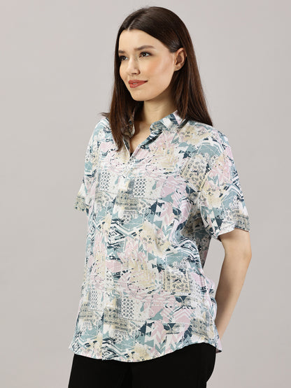 Whimsical Patterned Half-Sleeve Shirt