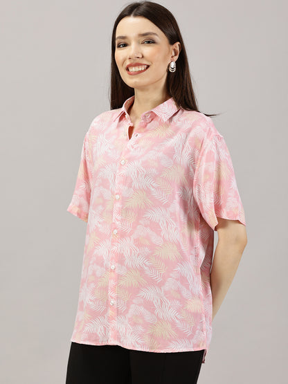 Leafy Pink Half-Sleeve Casual Shirt