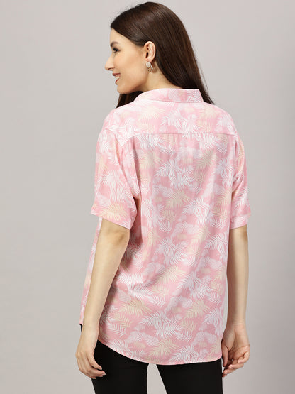 Leafy Pink Half-Sleeve Casual Shirt