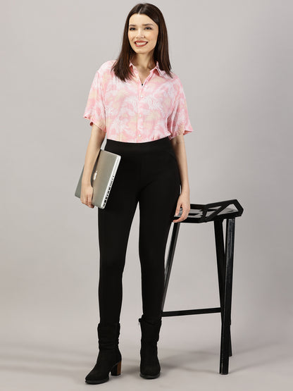 Leafy Pink Half-Sleeve Casual Shirt