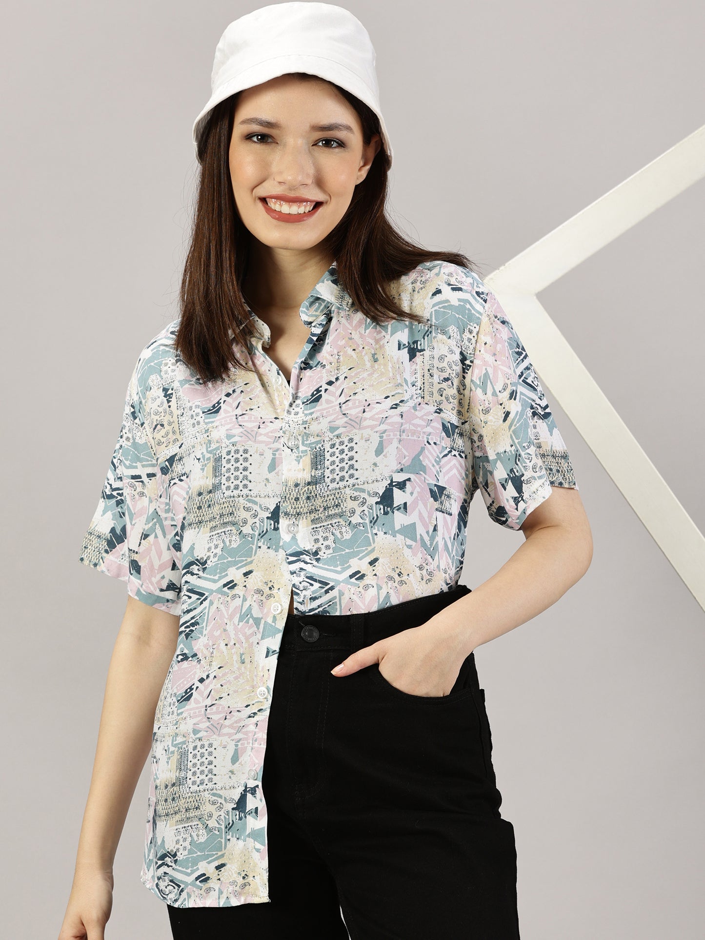 Whimsical Patterned Half-Sleeve Shirt