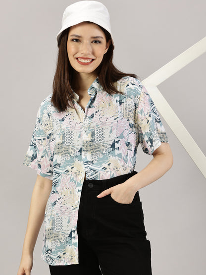 Whimsical Patterned Half-Sleeve Shirt